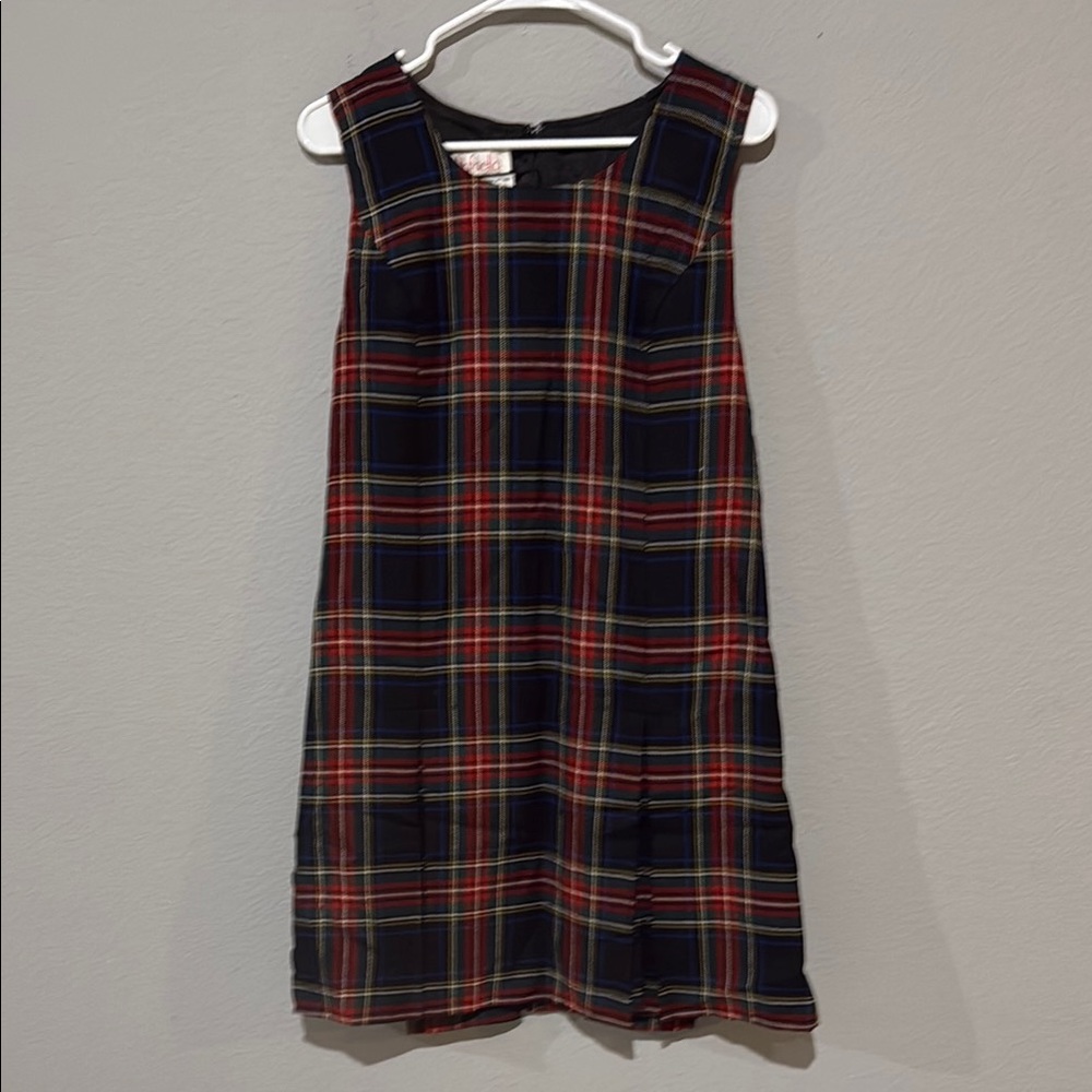 Plaid Sleeveless Shift Dress in Navy and Red